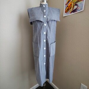 Vintage Act 1 New York Pinstripe Dress Midi Sailor Collar Mod Futuristic Shift